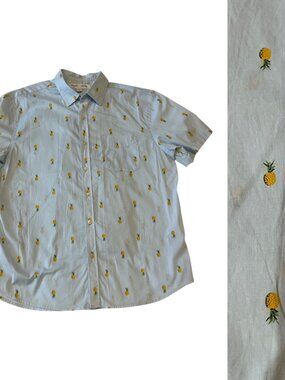OLD NAVY Casual Shirt Sz XL Cotton Poly Spandex Perfect Eve Pineapples
